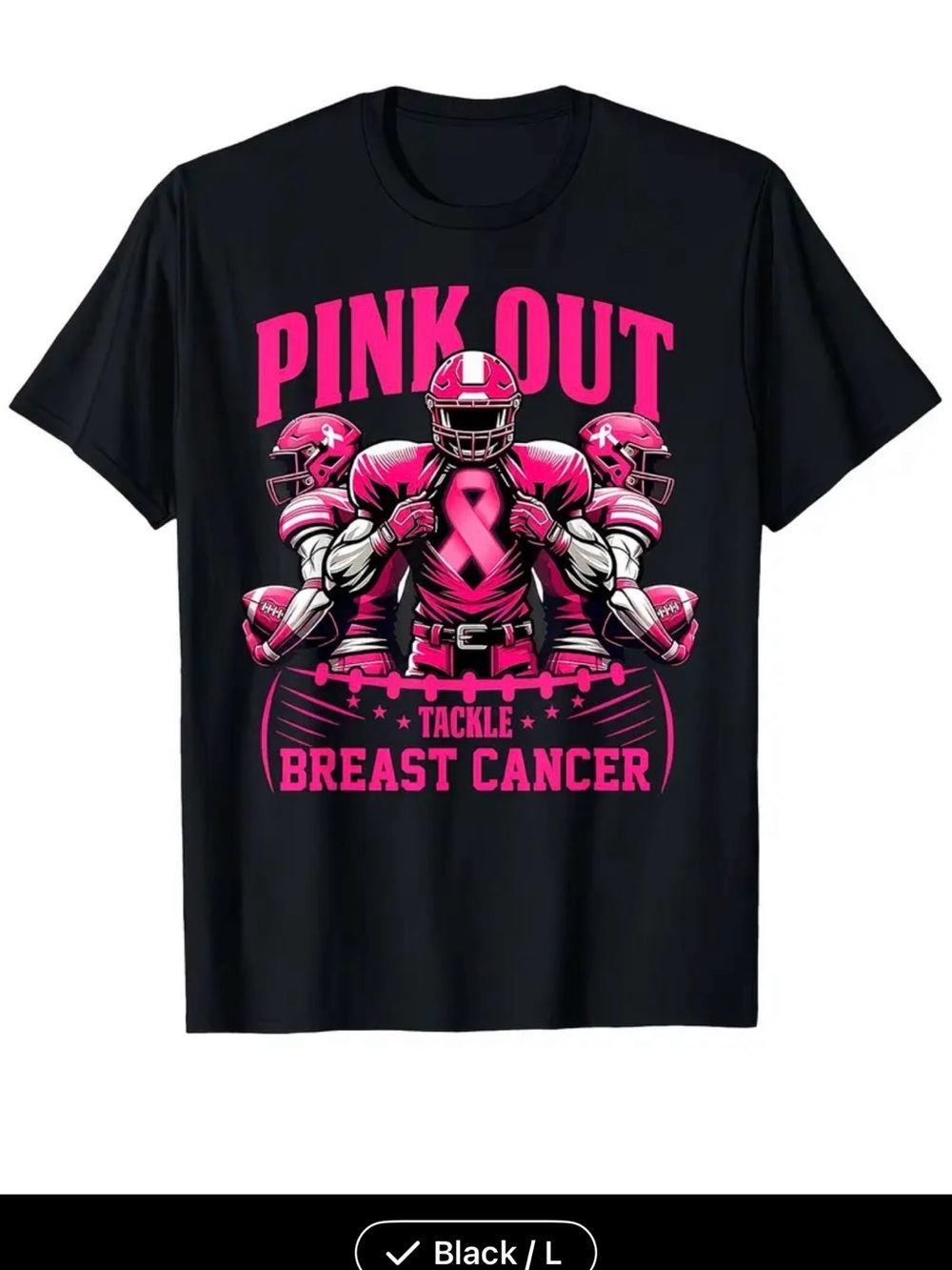 Pink Out Tackle Breast Cancer Short Sleeve Graphic Tee - Black